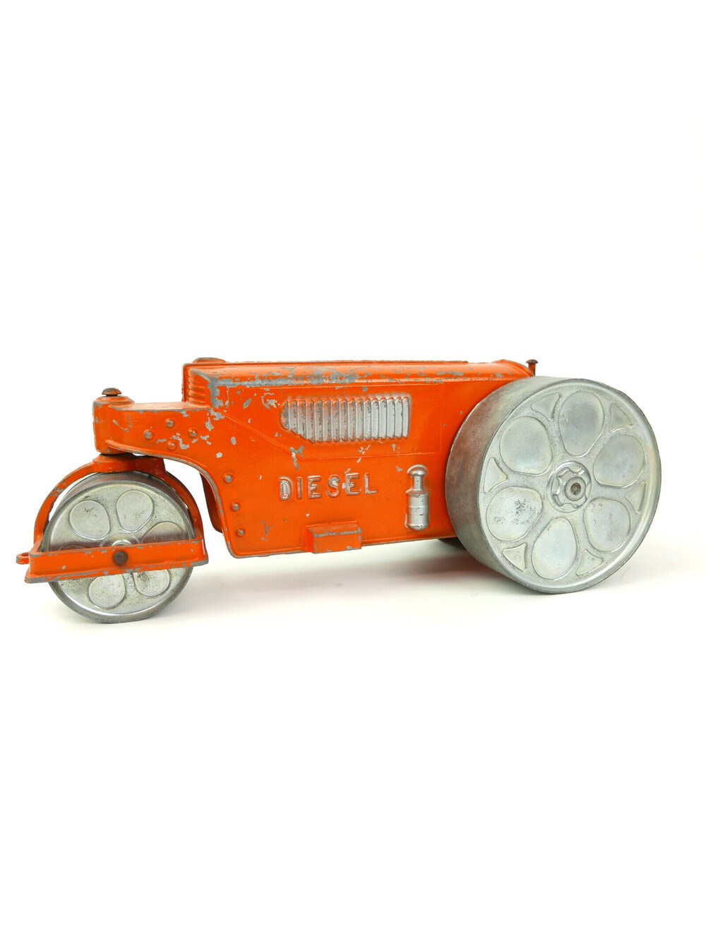 Vintage 1950s Hubley Kiddie Toy 480 Diesel Road Roller Orange Cast Metal USA